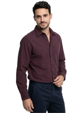 GAP Men's Long-Sleeve Burgundy Check Dress Shirt Size XL 100% Cotton